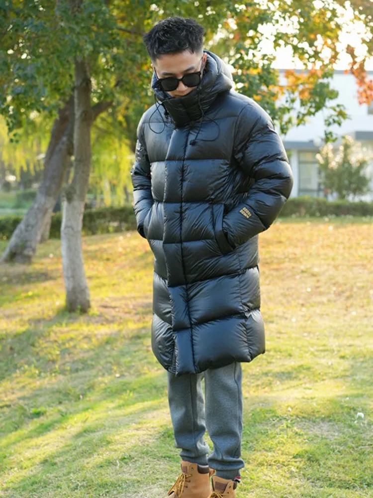 Winter New Mens Cold Resistant Long White Goose Down Jacket Thick Warm Hooded Overcoat Casual Loose Fit Straight Windproof Coat