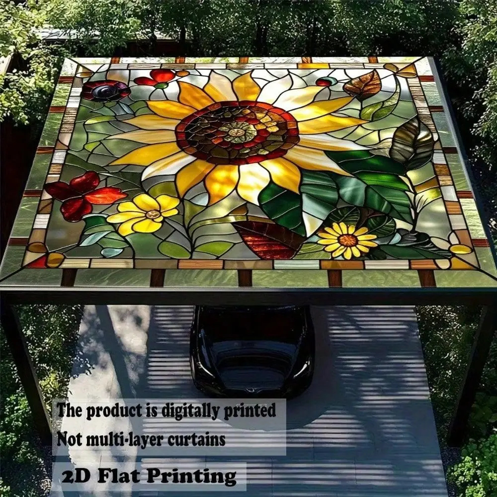 

Printed Outdoor Sunshade, European Colorful Glass Sunflower Design For Patio, Garden, Cafe, Camping Durable Weather Resistant F