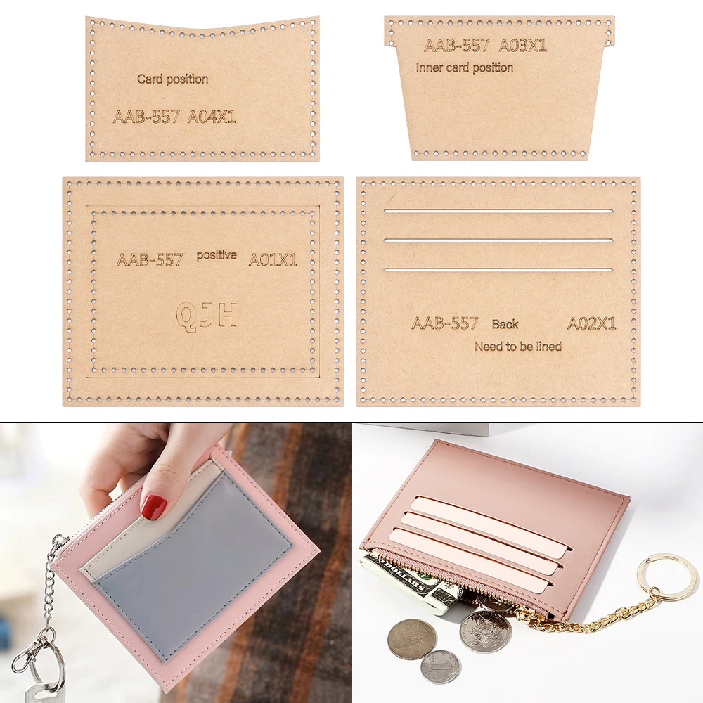 1Set einfaches Kartenetui, Mini-leichte, dünne Geldbörse – Schablone aus Kraftpapier, DIY-Leder, handgefertigte Bastelarbeiten, Nähvorlage mit Löchern
