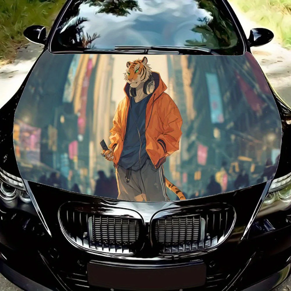 

Наклейки на капот автомобиля с принтом Street Cool Cat, водонепроницаемые самоклеящиеся, устойчивые к царапинам, легко приклеиваемые, прочные автомобильные наклейки из ПВХ, c