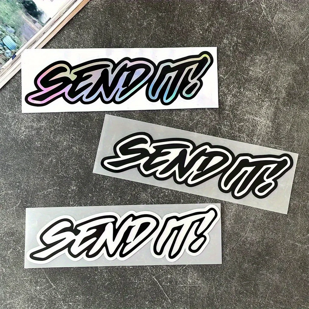 

1 Set "SEND IT" Calligraphy Vinyl Sticker (Holographic/Black-White Styles) - DIY Decal for Car Laptop Accessories