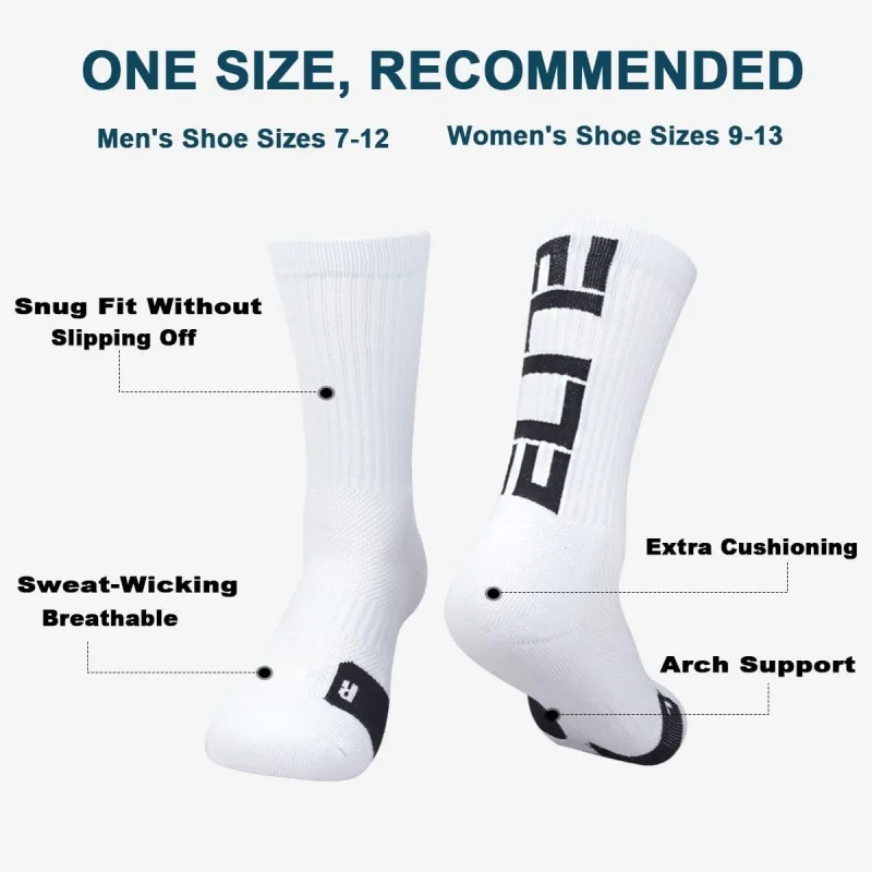 3 pairs Elite Basketball Crew Socks for Men and Women, Cushion Performance Athletic Basketball Socks