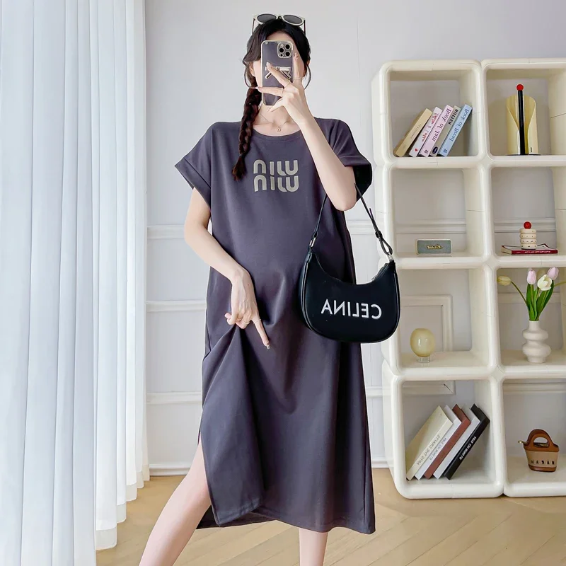 Spring Summer Maternity Short Sleeve Long Knit Pregnancy Casual Dress Off Shoulder Beach Wear Clothes For Pregnant Women Outfits