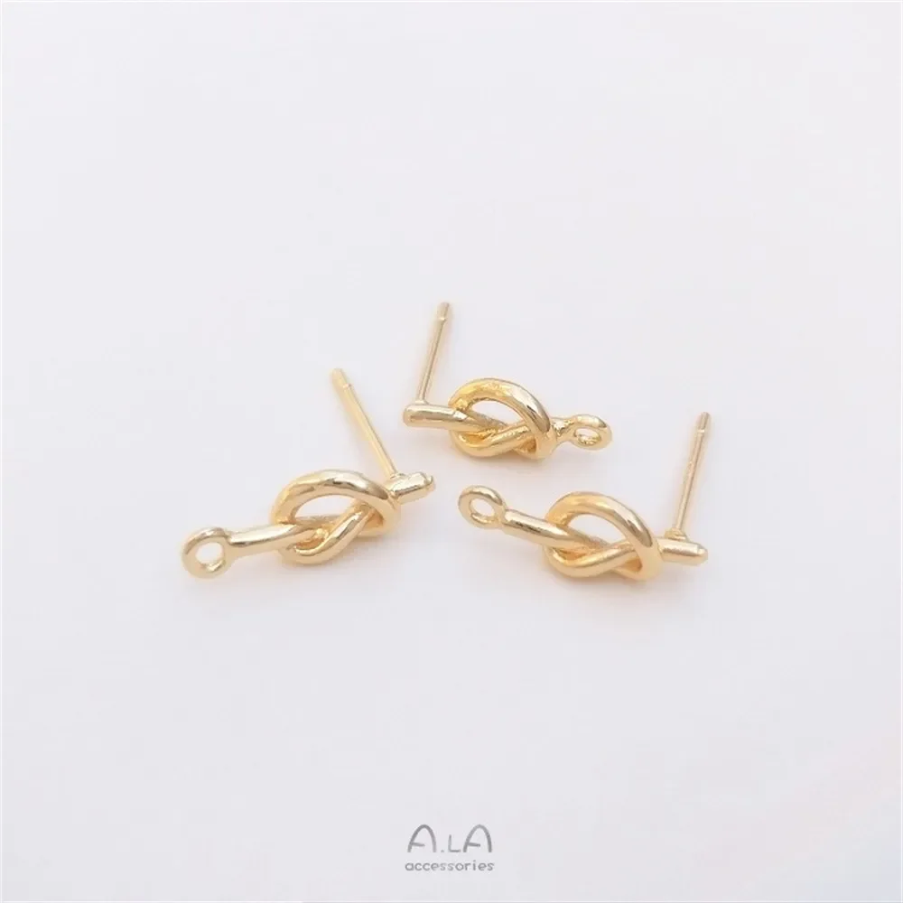 Brincos de alça com nó de fio torcido enrolado em ouro 14K, agulhas de prata 925 brincos artesanais DIY, materiais de acessórios E111