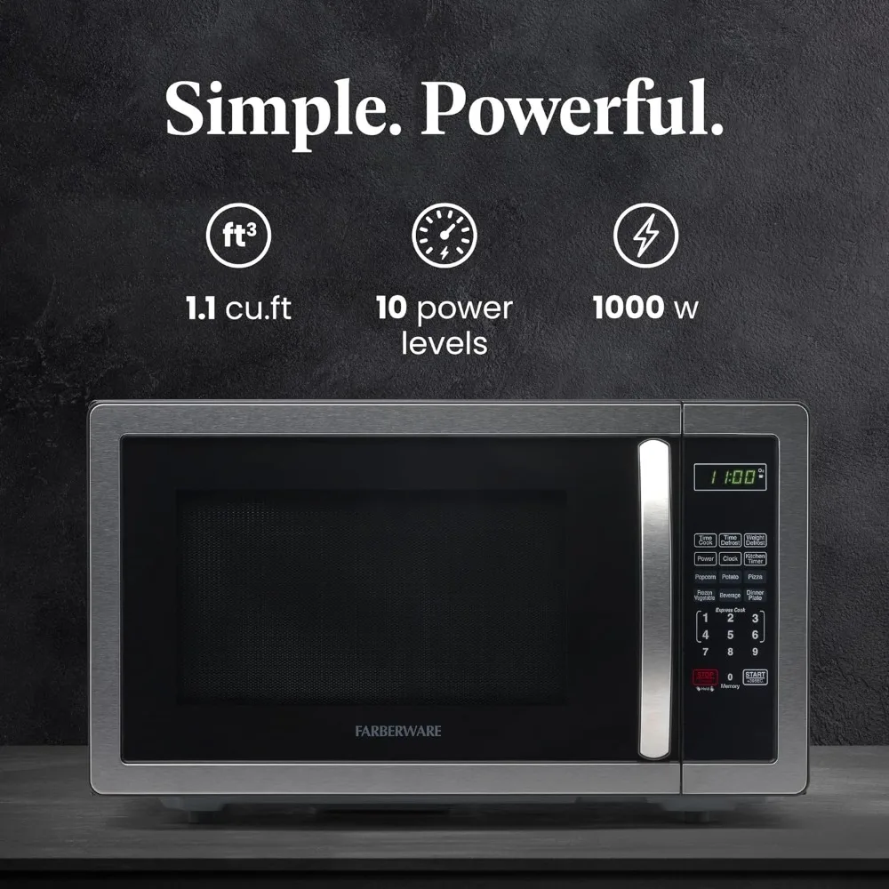 Countertop Microwave 1000 Watts, 1.1 cu ft - Microwave Oven With LED Lighting and Child Lock - Perfect for Apartments