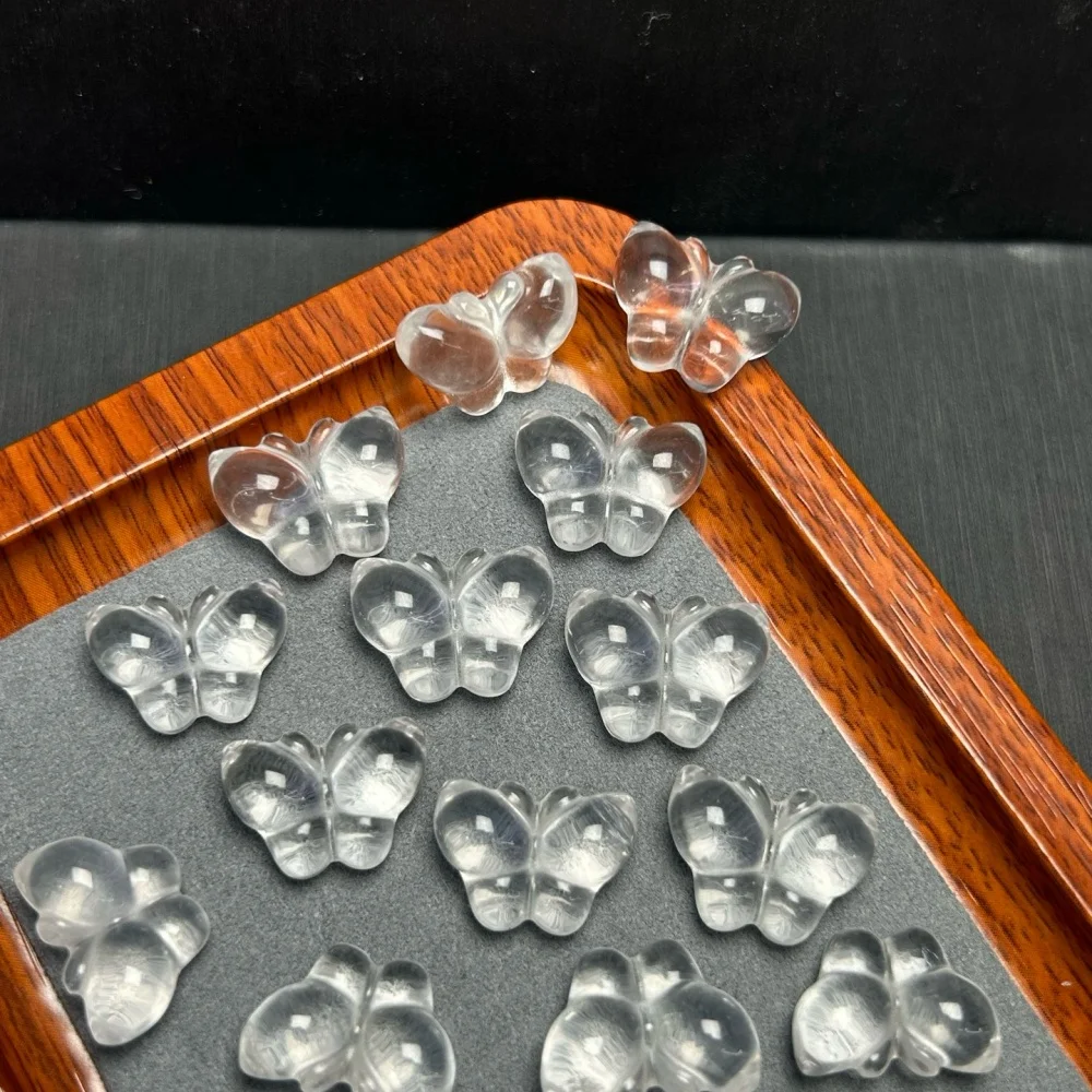 6個入り-14mm-天然クリアクォーツ-蝶彫刻-クリスタル-レイキヒーリング-ジュエリーペンダント-かわいいロックデコレーション-ギフト用