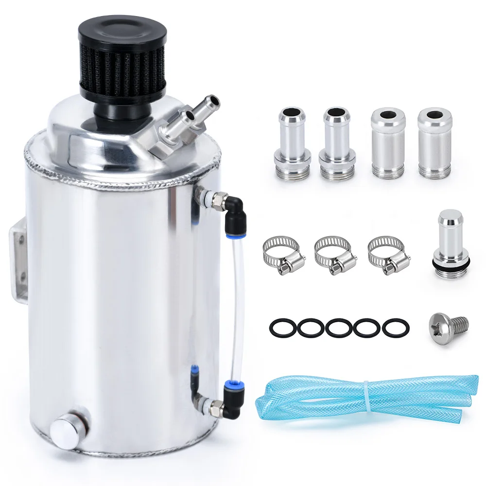 LZONE - 2L 2 LITRE Aluminum POLISHED ROUND OIL CATCH CAN TANK WITH BREATHER FILTER JR-TK01