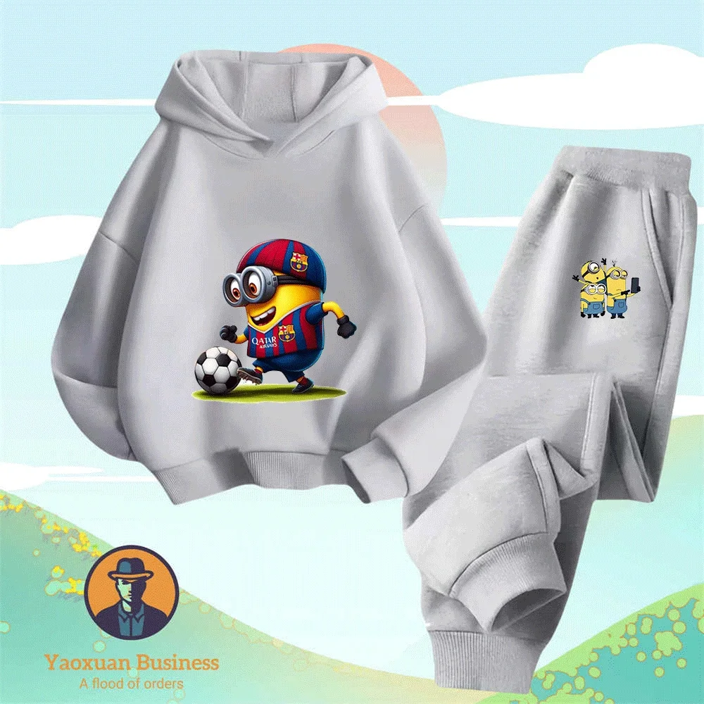 

Hot Minions Girls Little Kids Boys 2-Piece Hoodie Set Cute Cartoon Printed Windproof Warm Autumn Winter New
