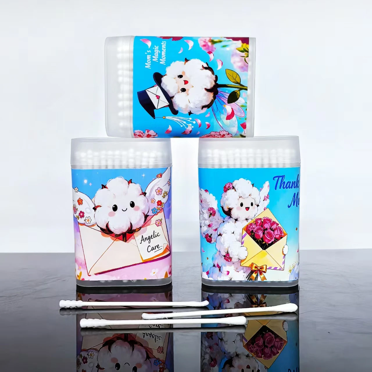 300 Stück Wattestäbchen zum Muttertag, doppelköpfige Wattestäbchen mit dünnem Papierstäbchen, Wattestäbchen als Geschenk zum Muttertag