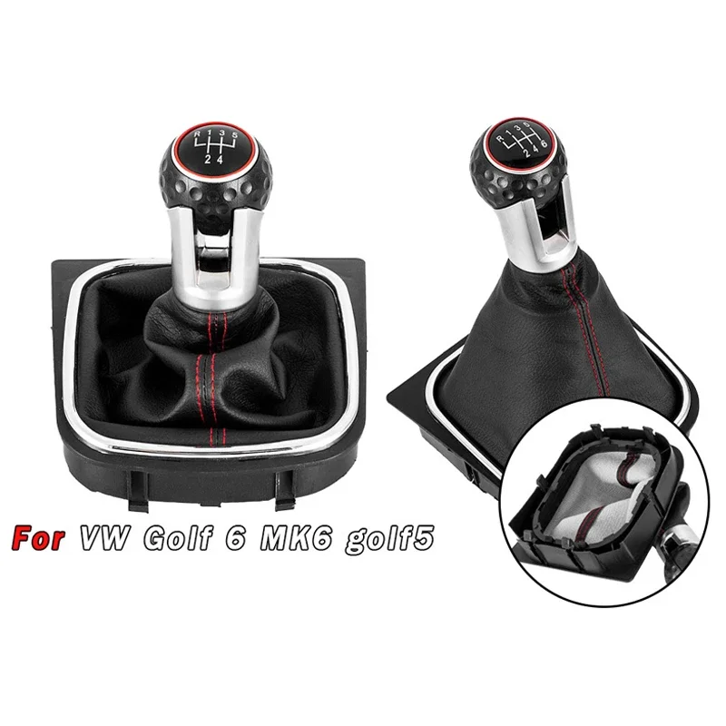 

5/6 Speed Integrated Modified Gear Shift Knob & Dust Boot for VW Golf 5/6 -Car Transmission Lever, Durable Auto Accessories