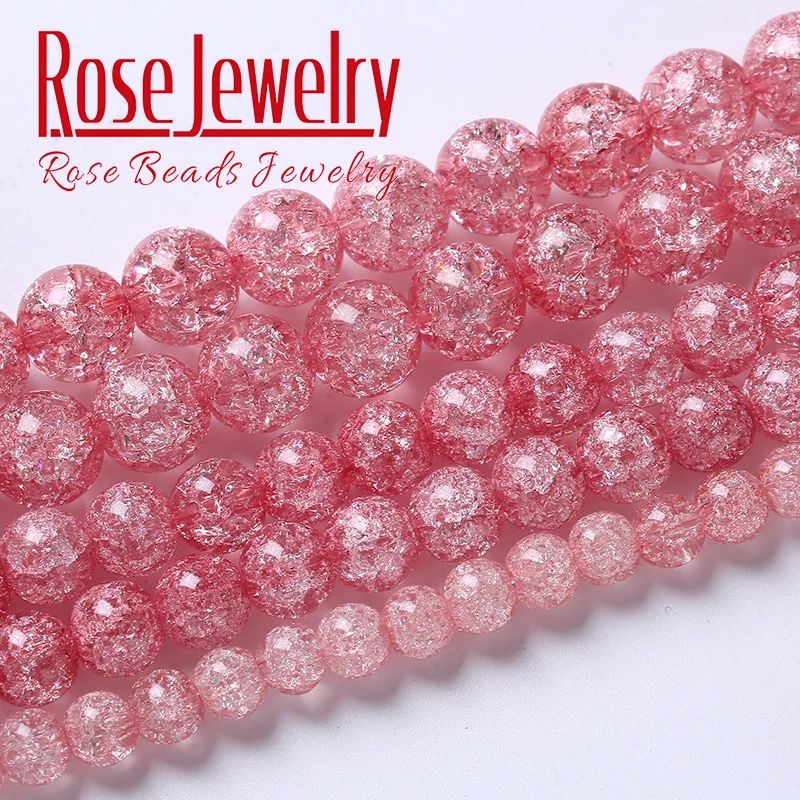 Strawberry Pink Snow Cracked Crystal Quartz Beads Natural Stone Round Loose Beads For Jewelry Making Diy Bracelets 6-12mm 15inch