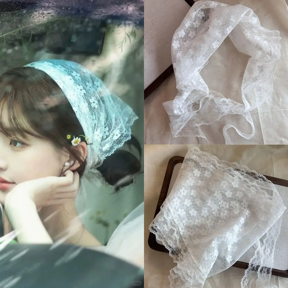 Korean Triangular Lace Hair Scarf Photo Hair Accessories Headscarf Sweet French Pastoral Style Headband Turban Women Girls