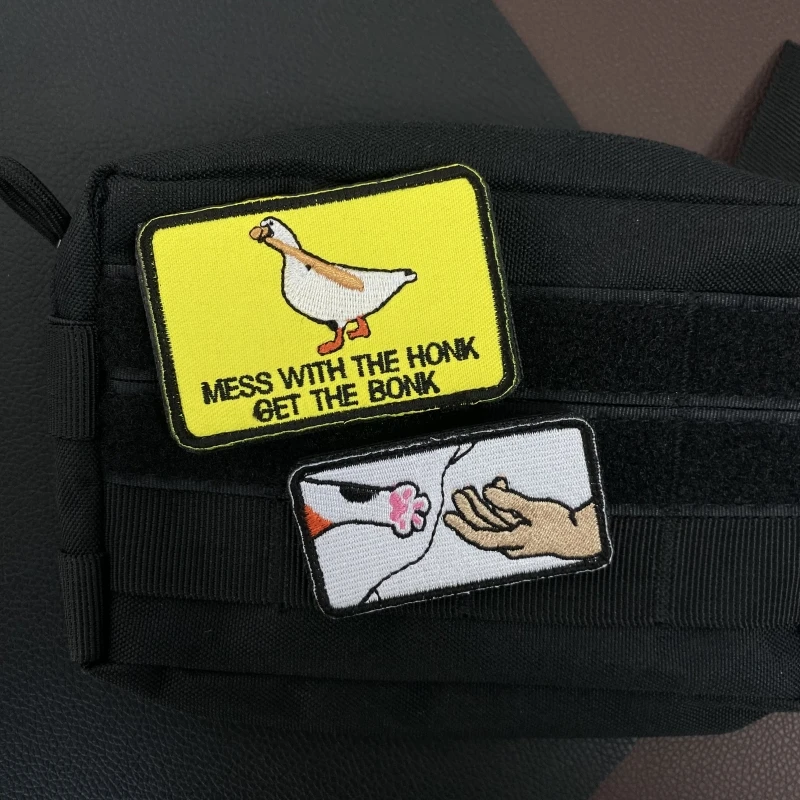 

Mess with The Honk Get The Bonk Patches Yellow Duck Funny Hook and Loop Funny Cat hand Morale Badge Embroidered Tactical Sticker