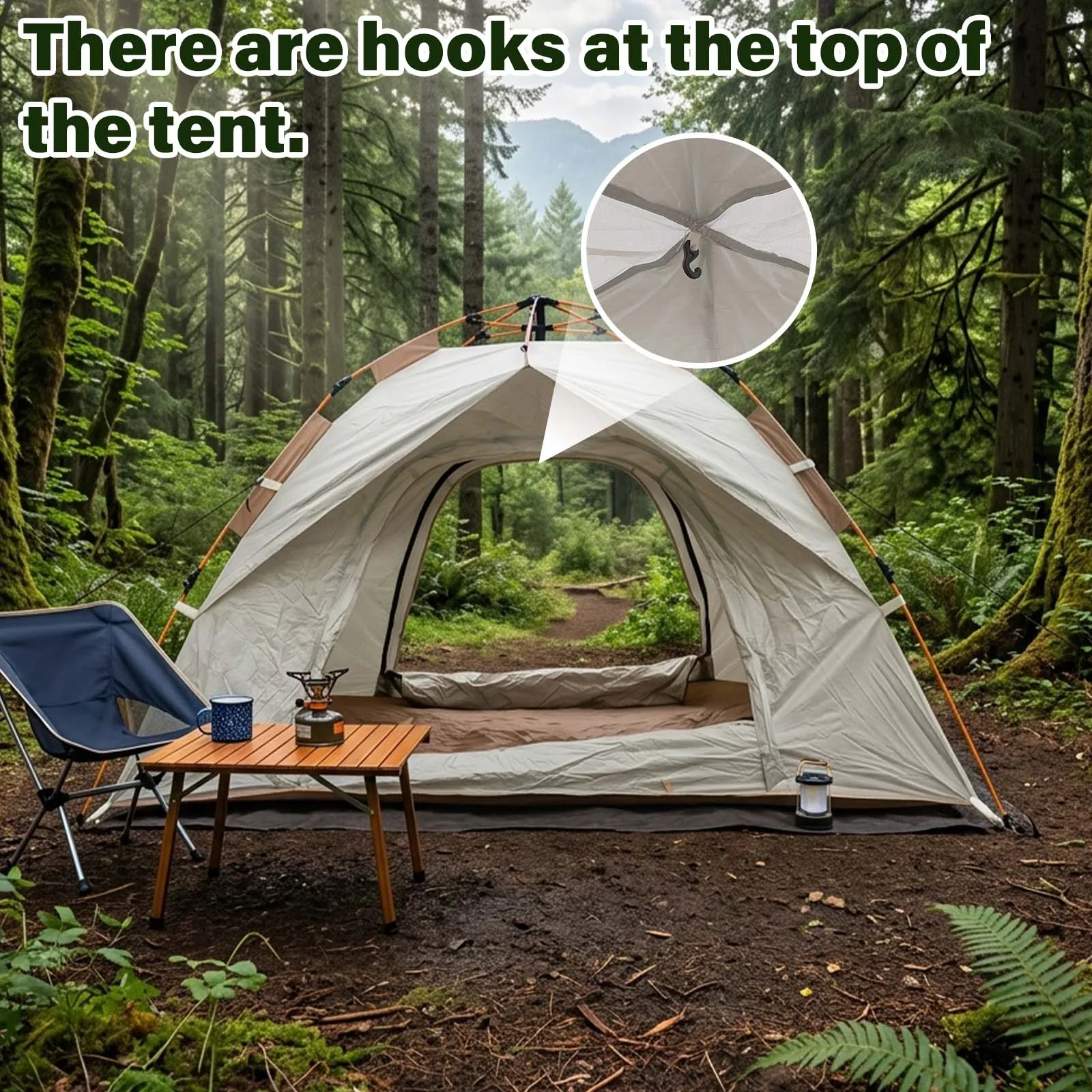 Pop Up Camping Tent Automatic Instant 2 Person Beige Dome Tent 2 Doors Mesh Door for Forest Night Glamping Outdoor Cozy view 5