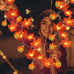 10/20/40 leds pumpkin maple leaf string luzes controle de bateria 3d abóbora lâmpada ação de graças queda jardim festa decoração