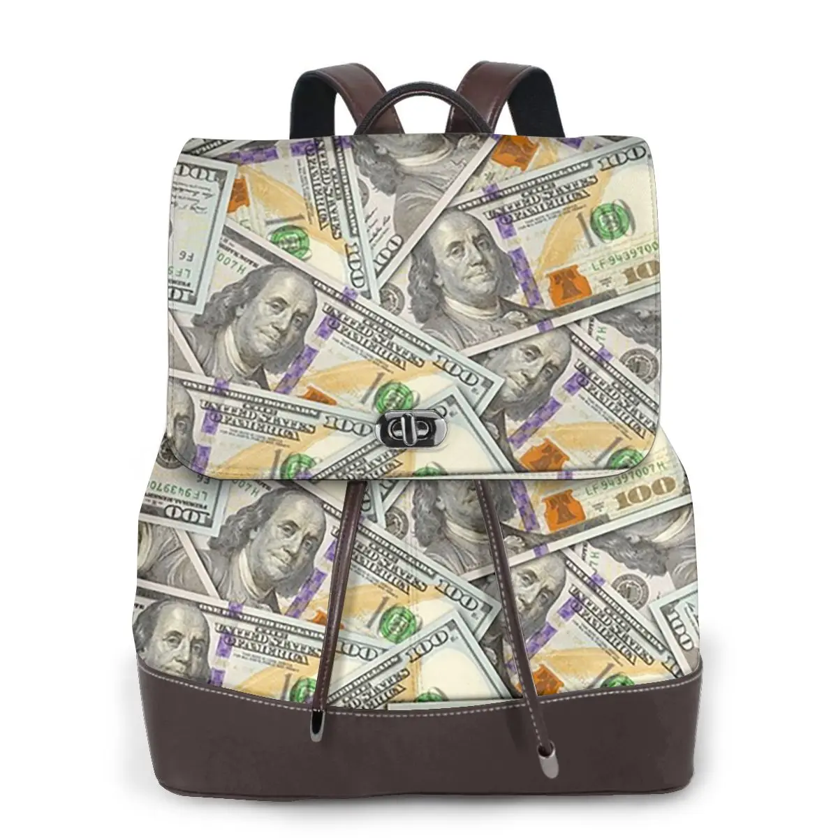 Giant Money Background 100 Dollar Bills Bookbag School Student Bags Hiking Travel Daypack for Women Fashion Derma Backpack