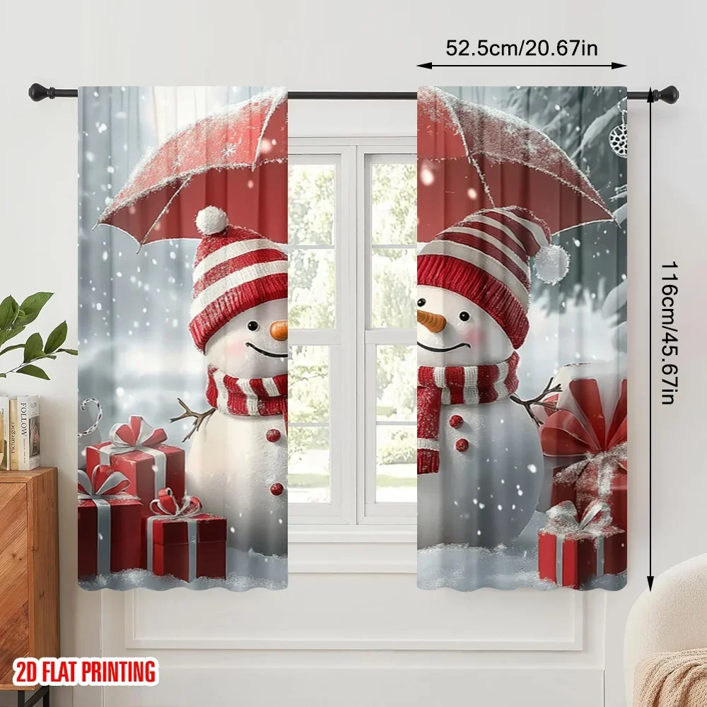 2pcs,2D plane printing Curtain Popular Christmas Snowmen Merry Winter Fun (3) Polyester Fabric (without rod) Gifts Ldeal for