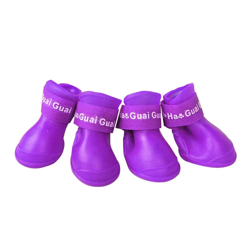 4PCS/Set Dogs Shoes Candy Colors Rubber Waterproof Soft Pet Rain Boots for Puppy Cats Outdoor Footwear Socks Pet Accessories