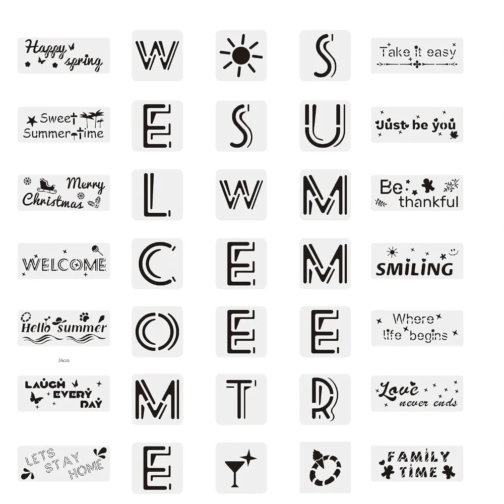 

Plastic Drawing Painting Stencils Templates Sets Word 35pcs/set