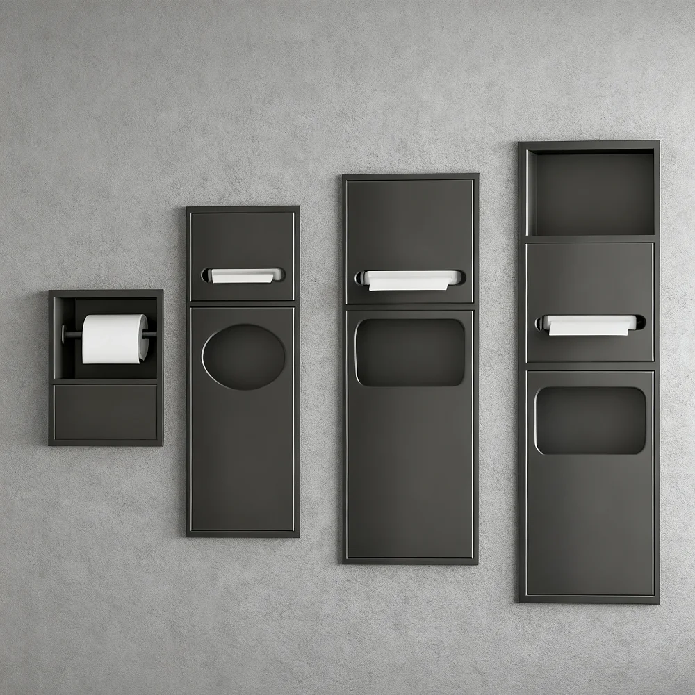 Modern bathroom stainless steel storage rack toilet alcove recessed installation trash can hidden tissue box bathroom niche