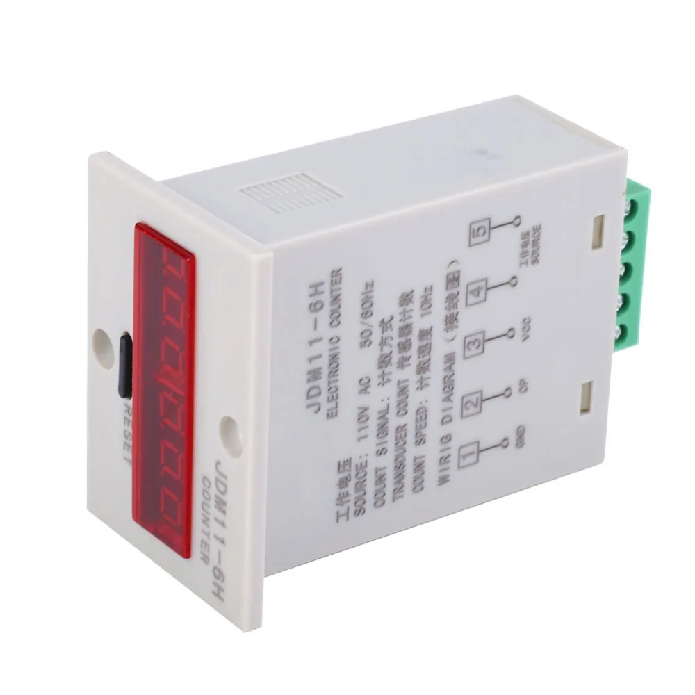 JDM11-6H Electronic Counter 0-999999 Counting Range AC110V Digital Display Counter Power Failure Memory Relay Transducer Count