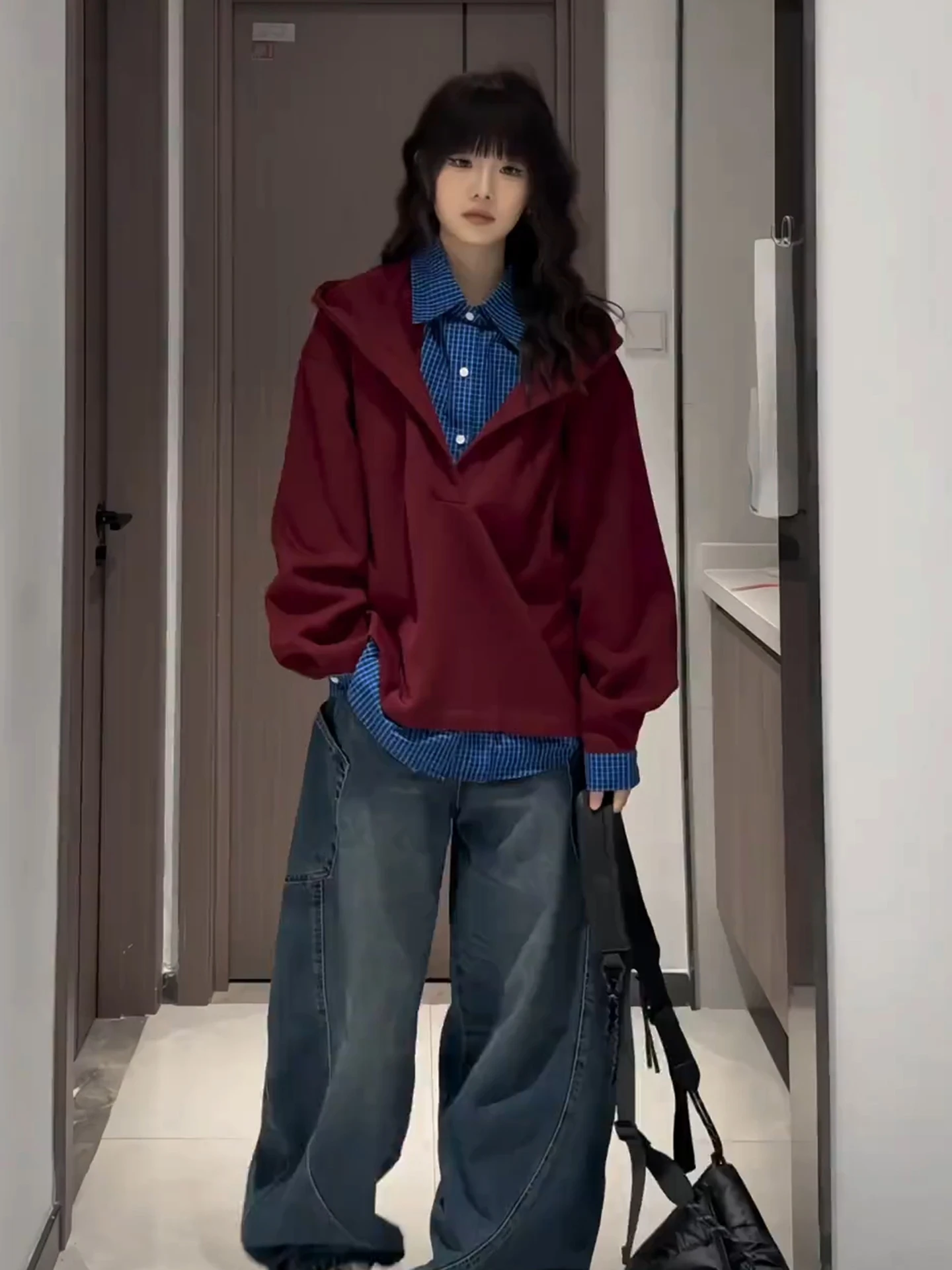 

Мужская свободная толстовка в клетку с воротником-рубашкой, весенне-осенняя повседневная верхняя одежда, винтажный свитшот для пар, удобный, с длинным рукавом