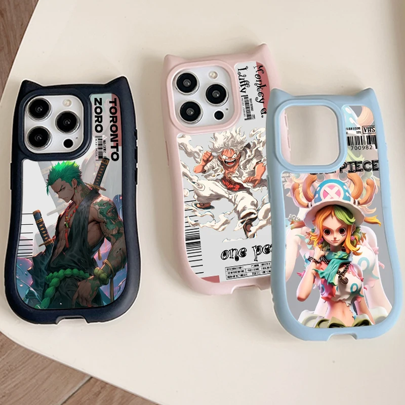 Anime Cool One Piece Luffy For Apple iPhone 15 14 13 12 11 Pro Max Plus Cat Ears Silicone Phone Case