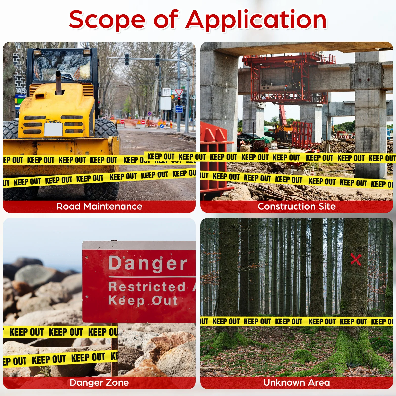 1 لفة شريط تحذيري أصفر خطوط أمان شديدة التحمل لحواجز العمل على الطرق حاجز لاصق مقاوم للانزلاق