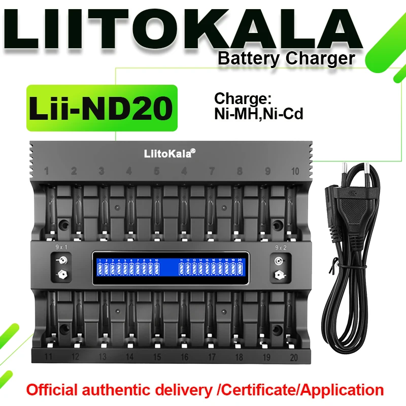 شاحن بطارية LiitoKala Lii-ND20 للشاحن الذكي 1.2 فولت Ni-MH Ni-Cd 9 فولت