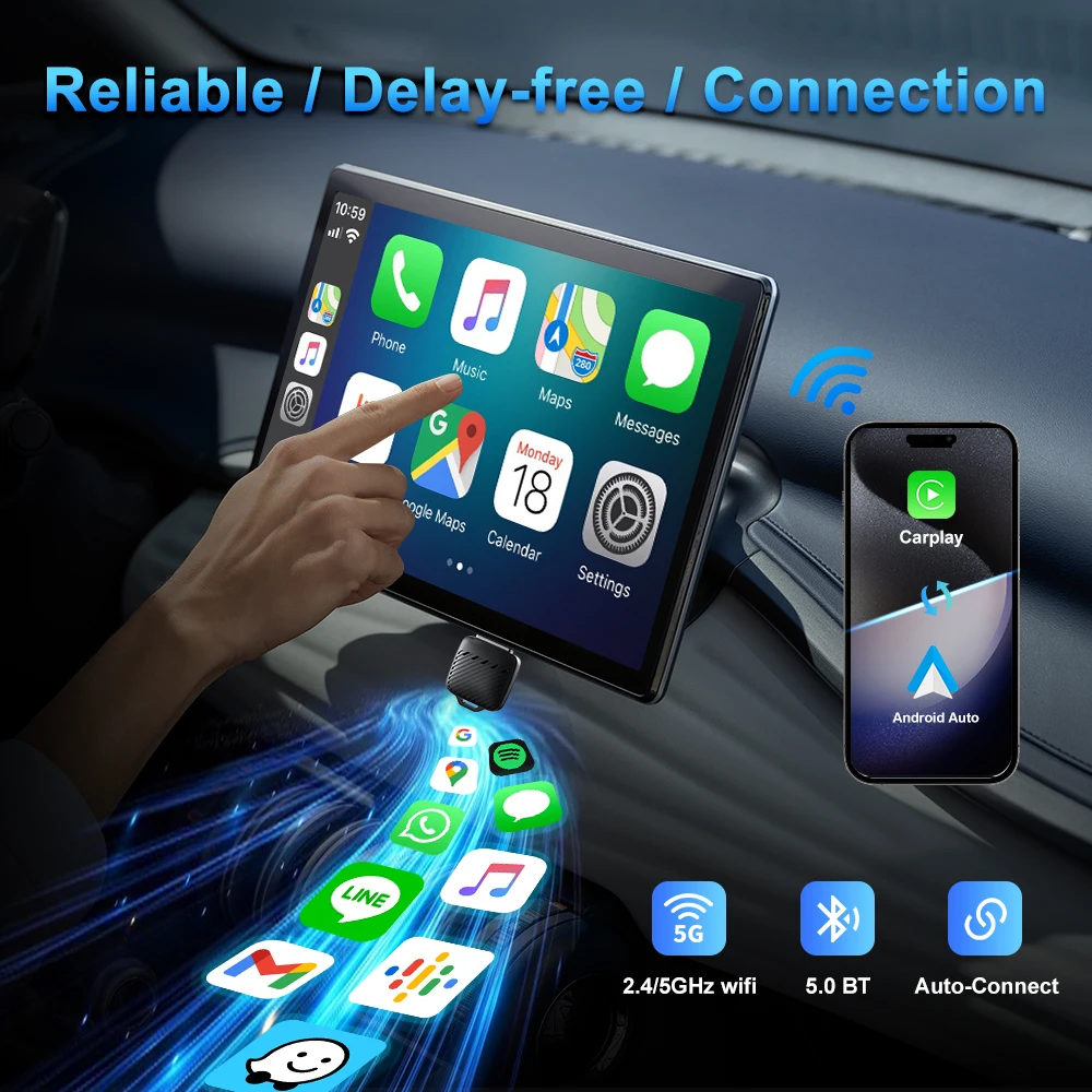 2 in 1 Mini Wireless CarPlay Dongle for OEM Car Radio Adapter Wired to Wireless CarPlay Android