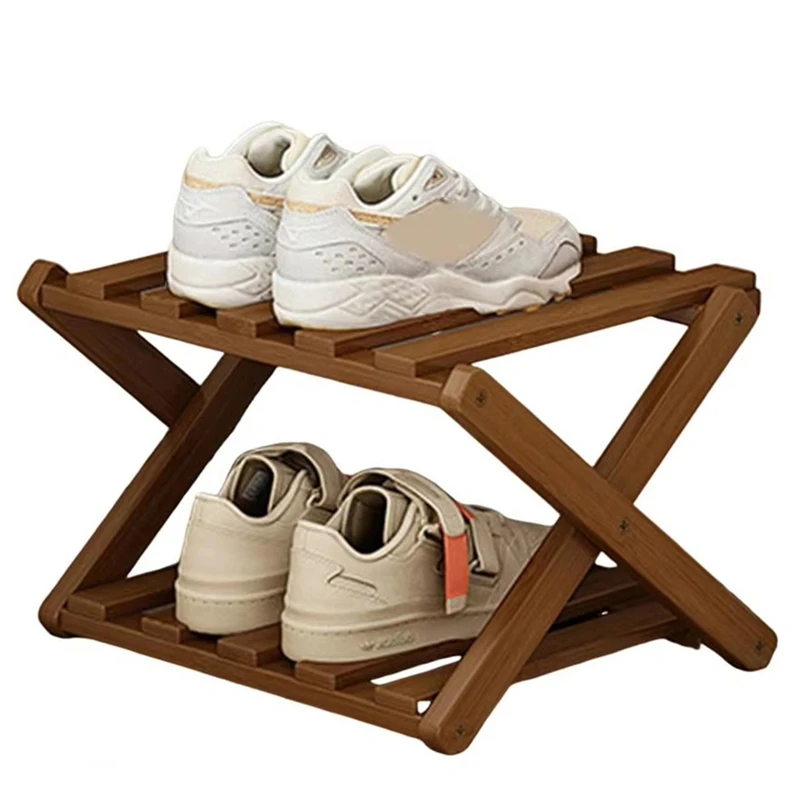 ABSU Bamboo Multi-Layer Folding Shoe Rack, Retractable Household Storage Shelf, Space-Saving Shoe Organizer