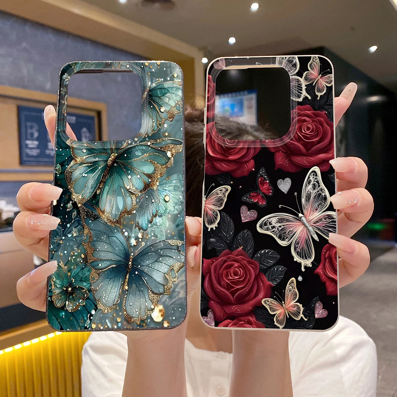 Совместим с Infinix Hot 50i 40i 30i Smart 9 8, роскошный отражающий жесткий чехол с цветком и бабочкой Shanfen