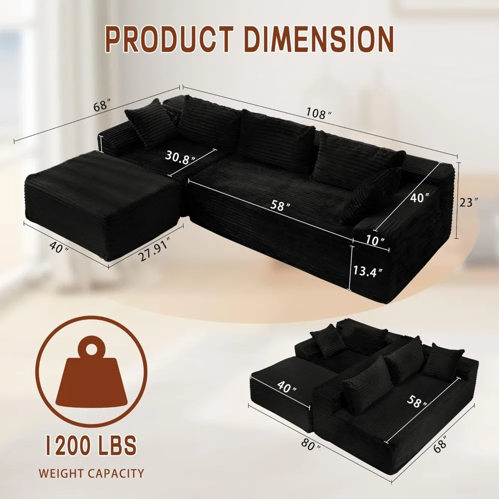 أريكة مقطعية على شكل حرف L لغرفة المعيشة، أريكة مريحة تشبه السحابة مع كرسي #2