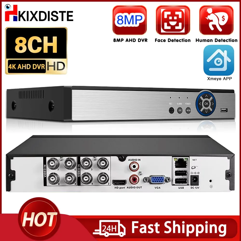 

8CH 4K AHD DVR AI H.265 Hybrid 8 Megapixel NVR Digital Video Recorder for 2MP 4MP 5MP 8MP AHD/TVI/CVI/XVI/IP Cameras