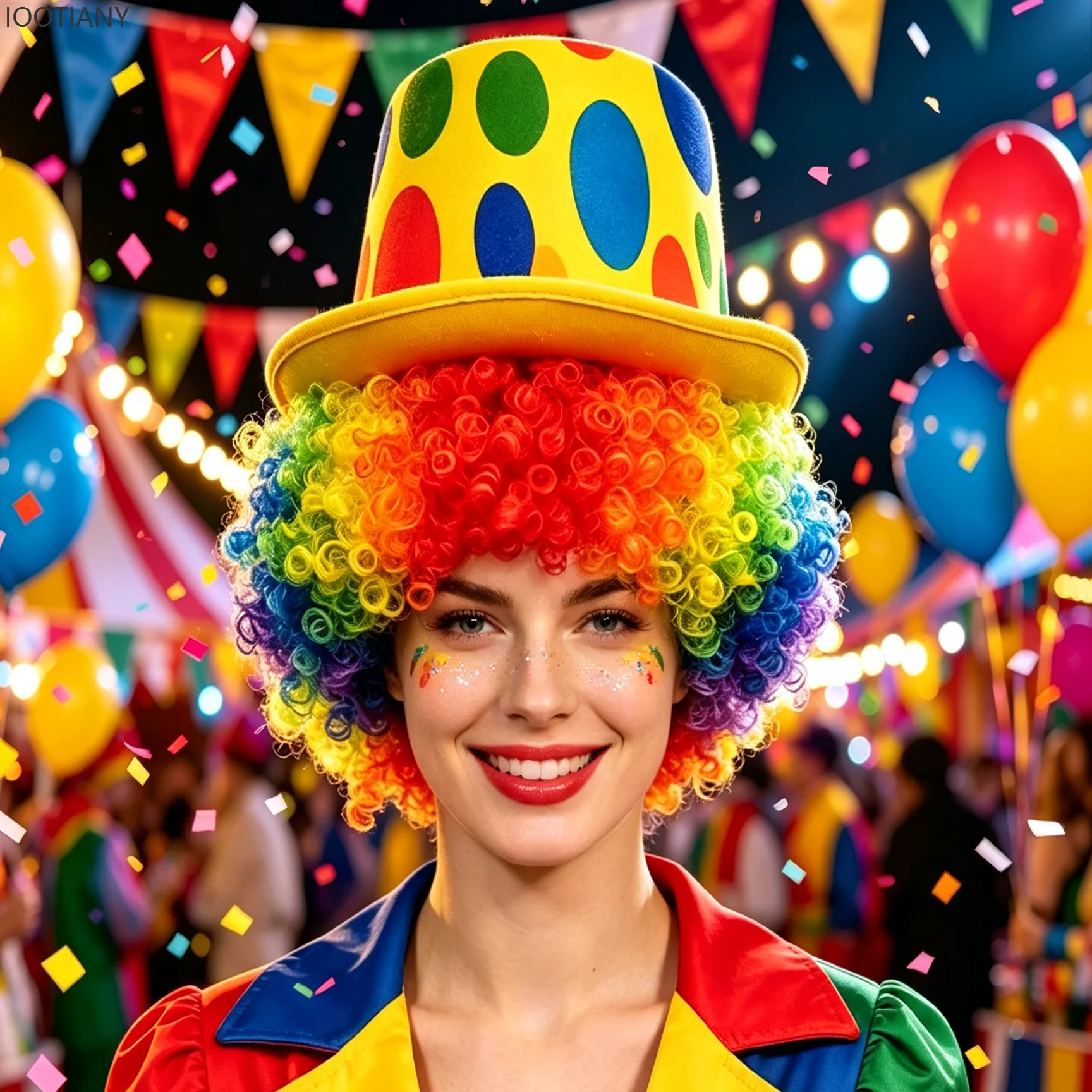 Bright Rainbow Clown Hair Wig Dot Decorated Top Hat Halloween Carnival Birthday Role Play Cosplay Outfit Accessories Headpiece 2