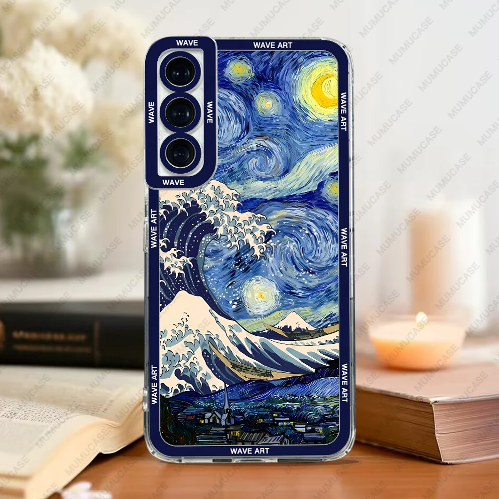Case For Samsung Galaxy S25 S24 S20 S21 FE S22 S23 Ultra A13 A32 A33 A50 A52 A53 A73 A54 A14 Soft Cover Japanese Wave Art