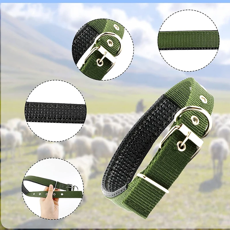 3 Pack Goat Collar with Bell Grazing Copper Bells and Adjustable Nylon Collar Set for Small Farm Animal Sheep Cow Pet Goat green