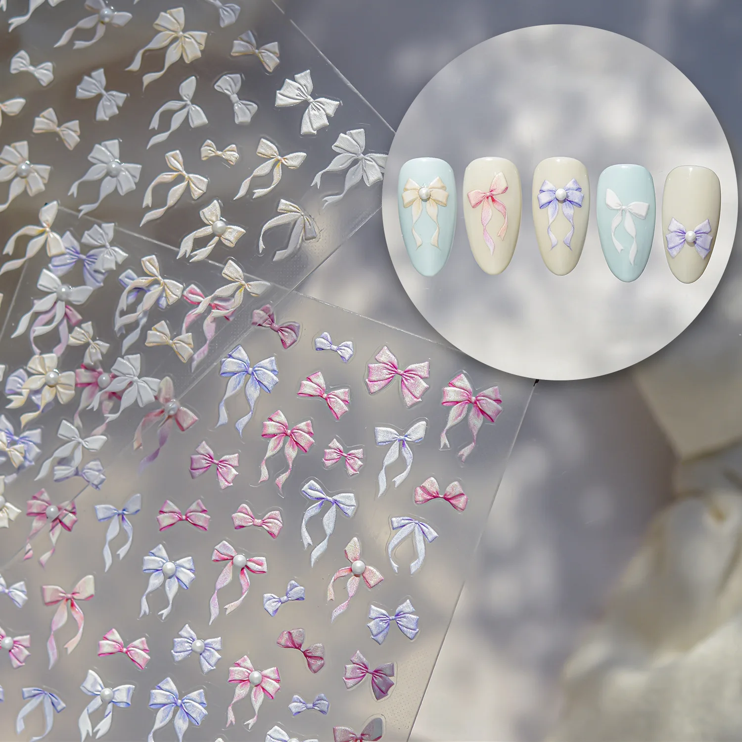 رائعة كريستال الماس مسمار ملصقات الحلو الوردي القوس 5D اللؤلؤ الشريط القوس Kont ملصقات بمادة لاصقة ذاتية للزينة رسومات أظافر #1