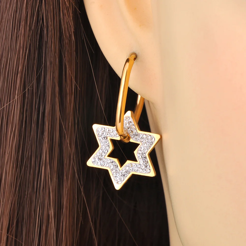 Lokaer Mode 316L Edelstahl Stern Herz Creolen Für Frauen 18K Gold PVD Überzogene Wasserdicht Täglichen Ohr Schmuck E24068 – Detail 8