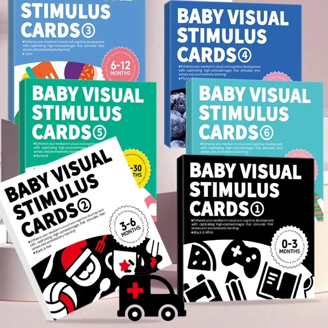 Kartu Stimulasi Visual Bayi Montessori 0-36M Kartu Flash Hitam dan Putih Kontras Tinggi Merangsang Mainan Kognisi Visual Bayi Baru Lahir