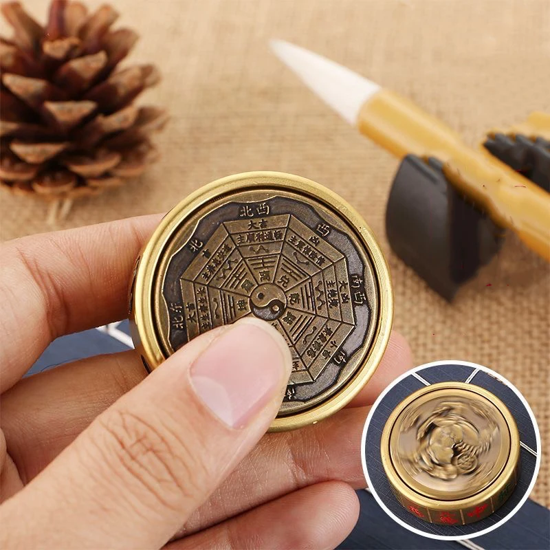 Brass Taiji Fidget Spinner Double-fish Mahjong Rotating Fingertip Gyro Retro Decompression Hand Spinner Antistress Fidget Toys