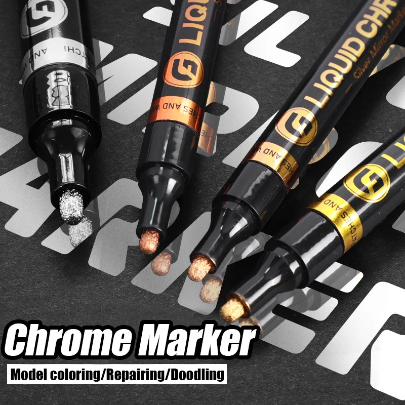 2mm Chrome Mirror Marker Pen Gold Silver Waterproof Reflective Paint Pen DIY Permanent Metallic Markers for Art Craftwor