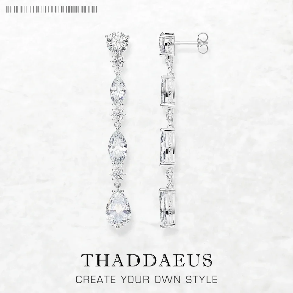 

Long Earrings White Zircon Tear Drop Europe Style Summer Fine Jewelry Trendy Gift For Women 925 Sterling Silver