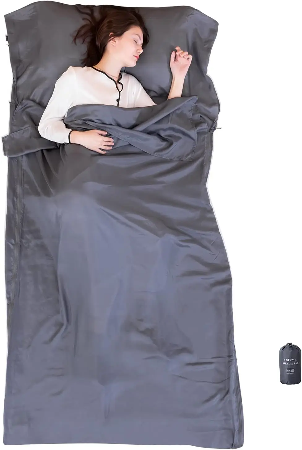 

100% Silk Sleep Sack with All Around Zippers, 87”x43” Large Sleeping Sheets for Hotels, Travel & Camping, Multifunctional Travel