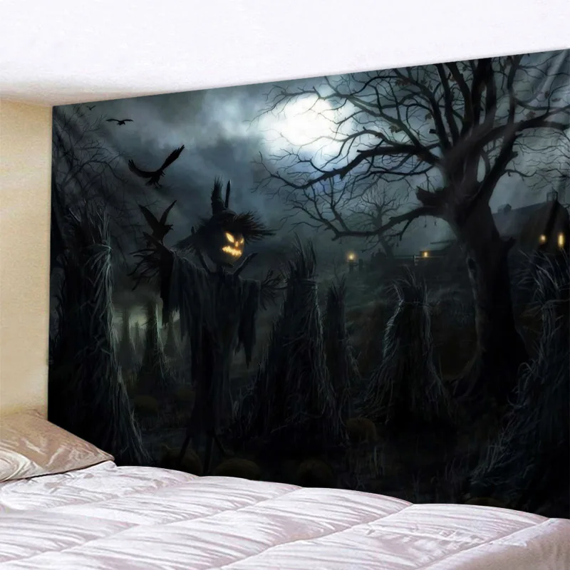 Halloween Terror Castle Moonlight Devil Print Tapestry Home Living Room Bedroom  Decoration Wall Hanging