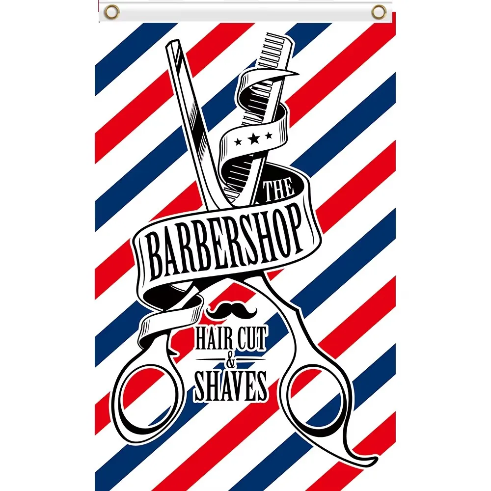 Diseño de bandera de THE BARBER SHOP, 100% poliéster, 3x5 pies, formas personalizadas para cortar el pelo, Hobby PARTY CLUB, tijeras, pancarta