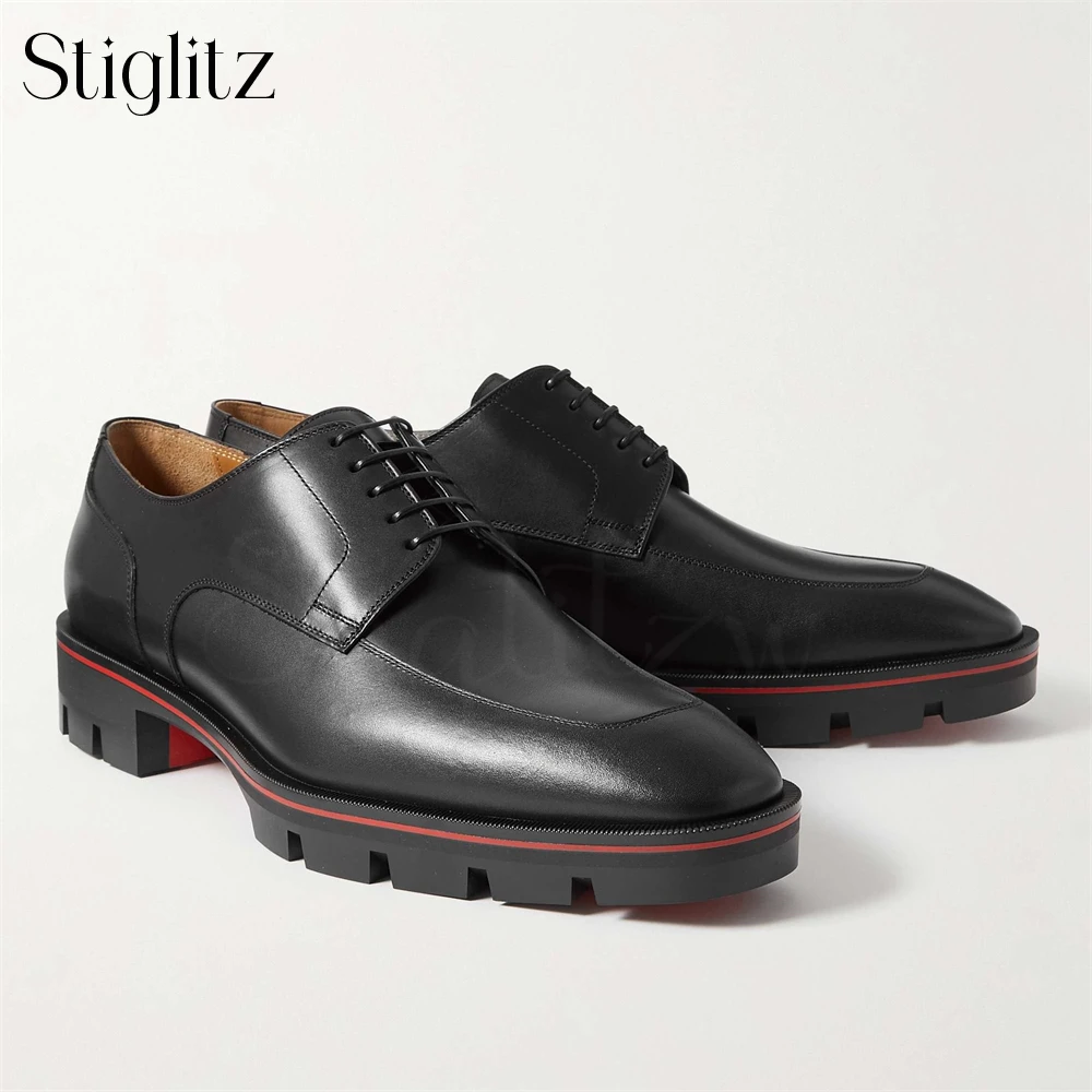 Black Soft Leather Shoes Elegant Fashion Designer Style Dress Shoes Red Stitching Comfortable Oxford Men Shoes Custom Multicolor