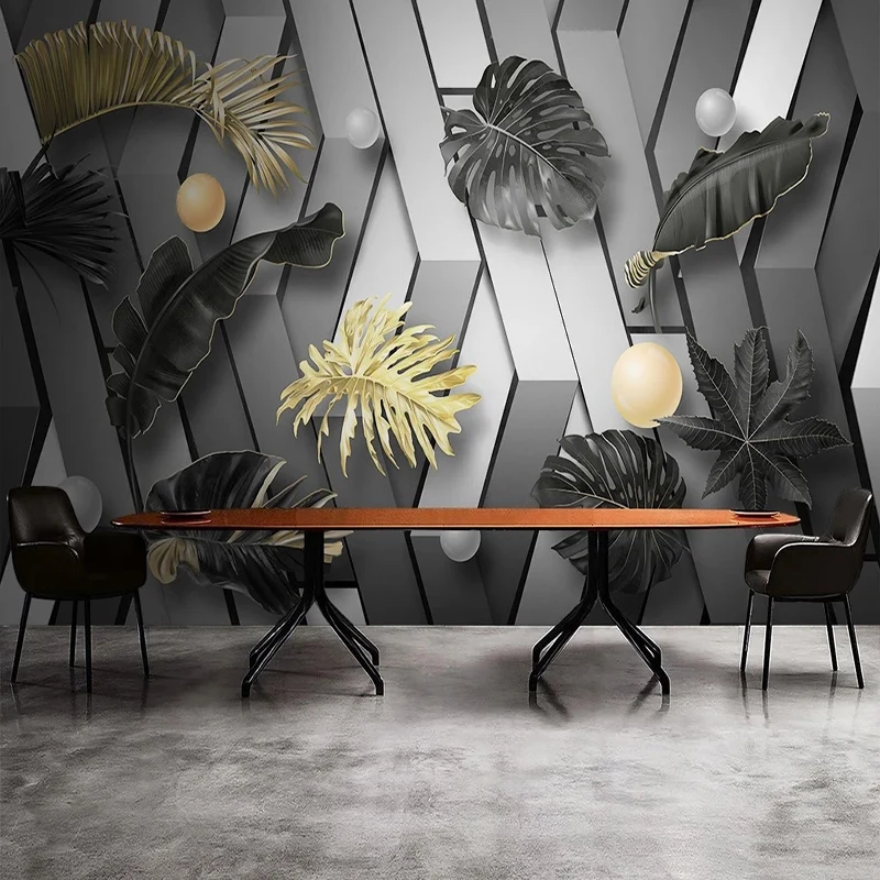 Custom 3D Golden Leaf Wallpaper Mural Modern Simple Stereo Design for Living Room TV Sofa Bedroom Decor Home Interior Art