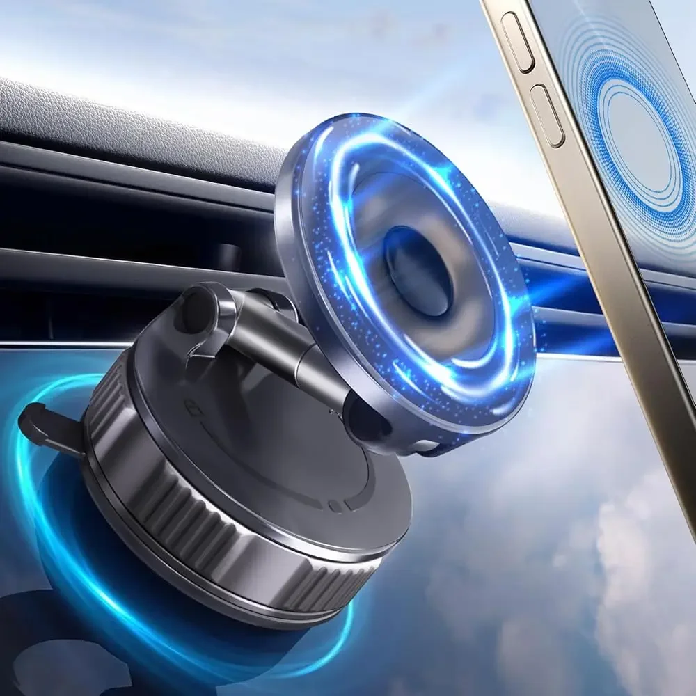 

Vacuum Car Phone Holder for MagSafe, [96+LBS Suction+3000gf Strong Magnetic] 360°Adjustable Nano Gel Suction Cup Phone Mount