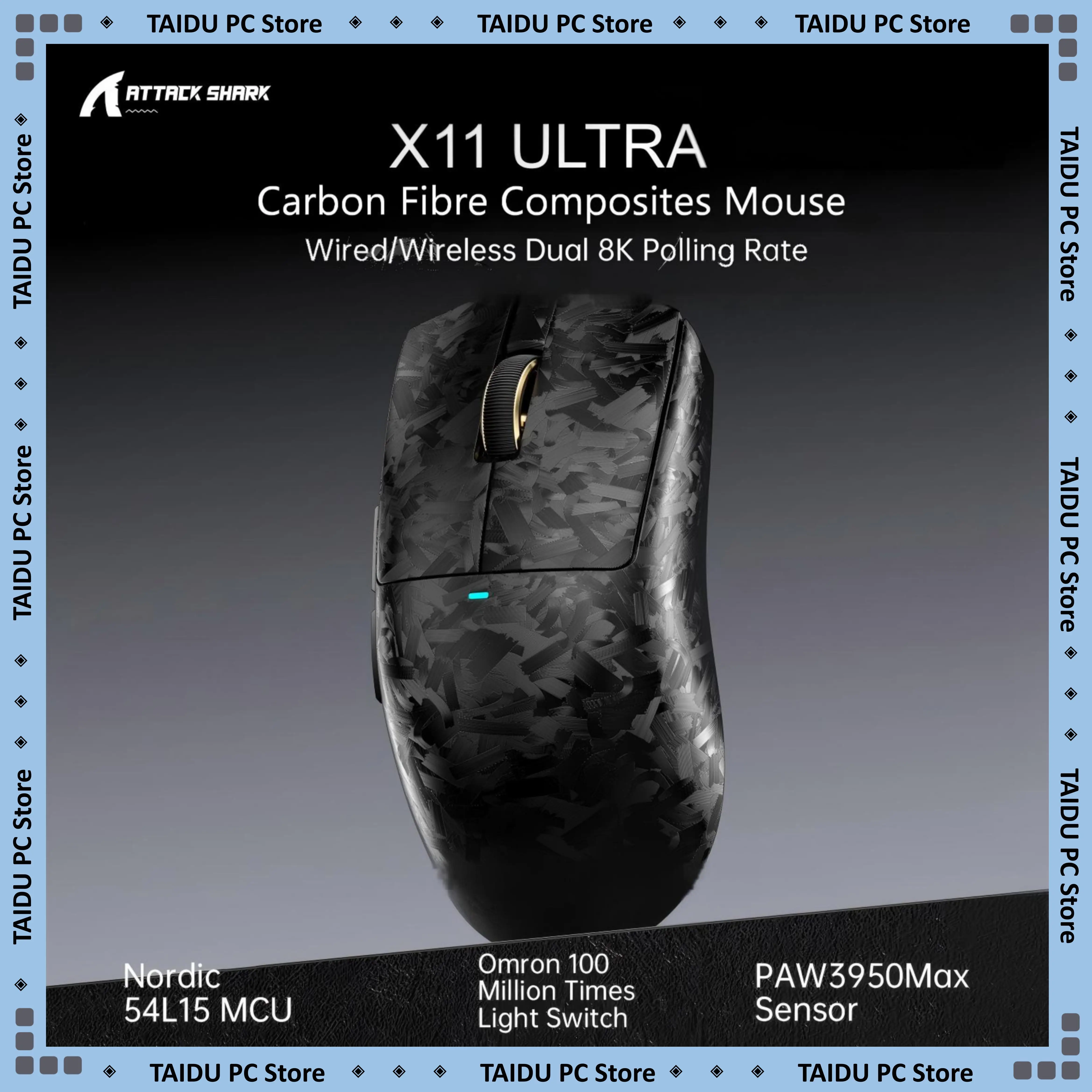 ATTACK SHARK X11 Ultra Carbon Fibre Composites Mouse PAW395OMax Wired 8KHz Wireless 8KHz Gleam 100 Million Times Nordic 54L15